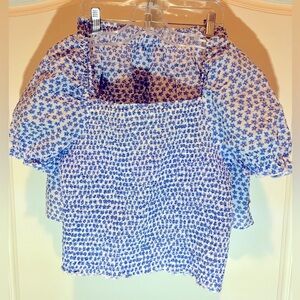 Design History 2 piece blue and white flower print cotton top skirt Sz 14 NWT